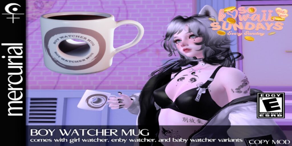 Boy Watcher Mug Holdable	&lt;a href=&quot;http://maps.secondlife.com/secondlife/Embrace%20the%20Ocean/111/171/1096&quot; target=&quot;_blank&quot;&gt;Teleport&lt;/a&gt;