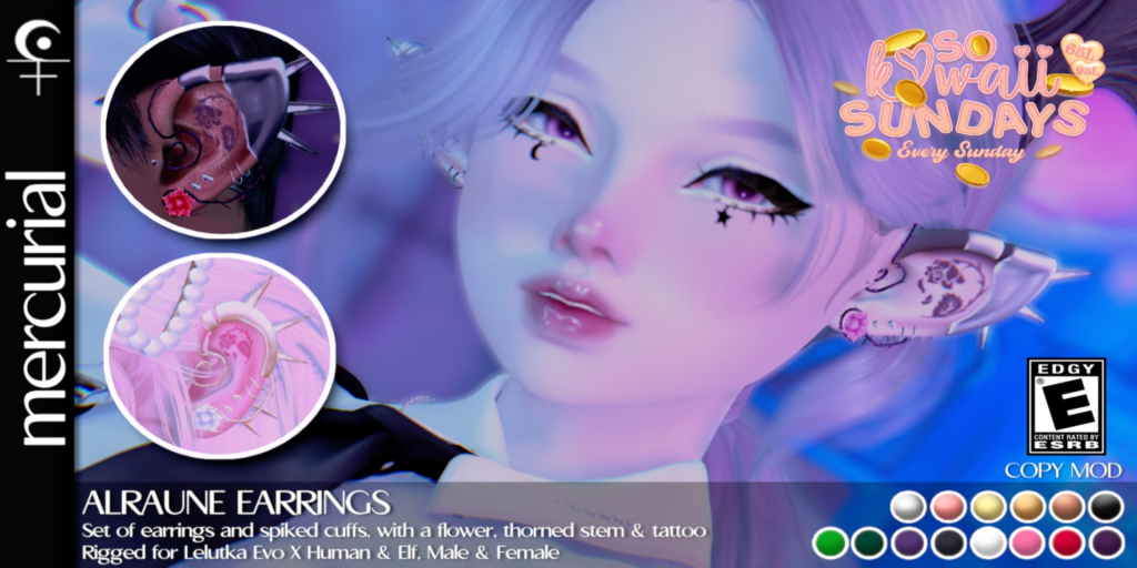 Alraune Earrings - EvoX M+F Human+Elf	&lt;a href=&quot;http://maps.secondlife.com/secondlife/Embrace%20the%20Ocean/111/171/1096&quot; target=&quot;_blank&quot;&gt;Teleport&lt;/a&gt;