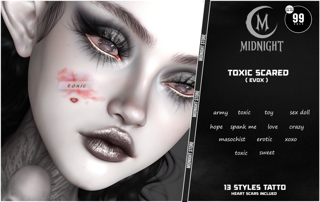 Toxic Scared - EvoX	<a href="http://maps.secondlife.com/secondlife/Helgrind/38/81/3603" target="_blank">Teleport</a>
