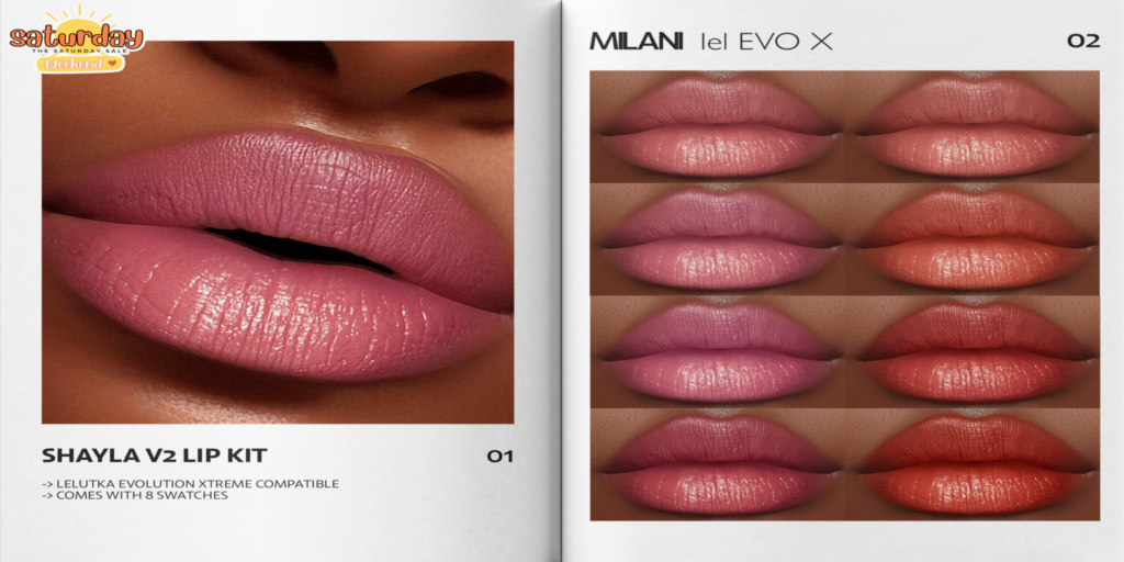 Shayla V2 Lip Kit - EvoX	&lt;a href=&quot;https://maps.secondlife.com/secondlife/VELOUR/215/117/1503&quot; target=&quot;_blank&quot;&gt;Teleport&lt;/a&gt;