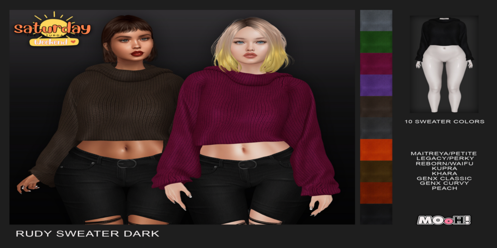 Rudy Sweater - GenX/Inithium/Legacy/Maitreya/Peach/Reborn/+mods	&lt;a href=&quot;http://maps.secondlife.com/secondlife/Chillium/177/79/1702&quot; target=&quot;_blank&quot;&gt;Teleport&lt;/a&gt;