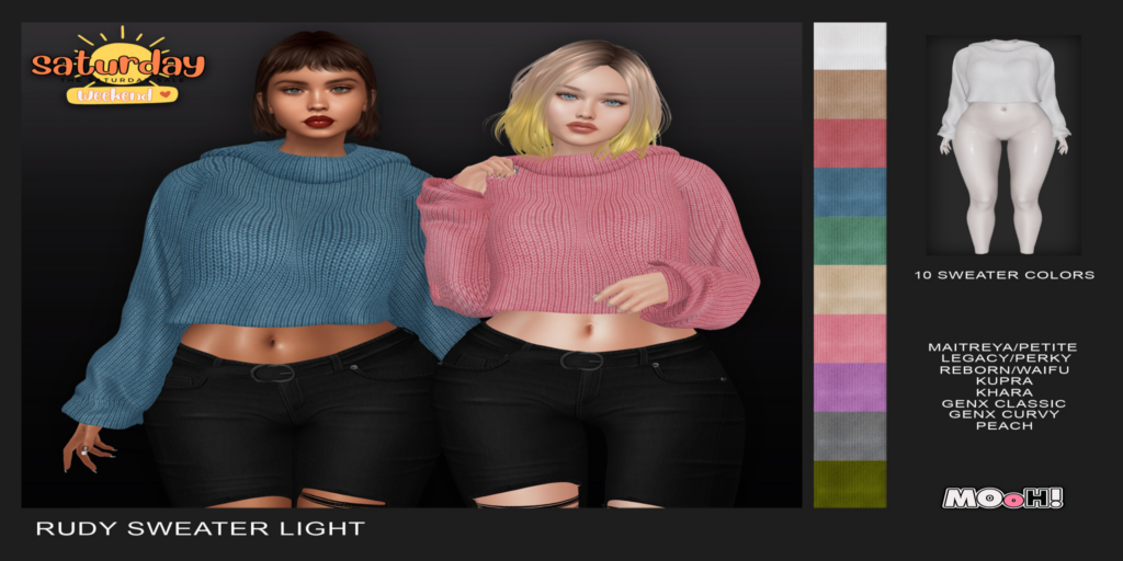 Rudy Sweater - GenX/Inithium/Legacy/Maitreya/Peach/Reborn/+mods	&lt;a href=&quot;http://maps.secondlife.com/secondlife/Chillium/177/79/1702&quot; target=&quot;_blank&quot;&gt;Teleport&lt;/a&gt;