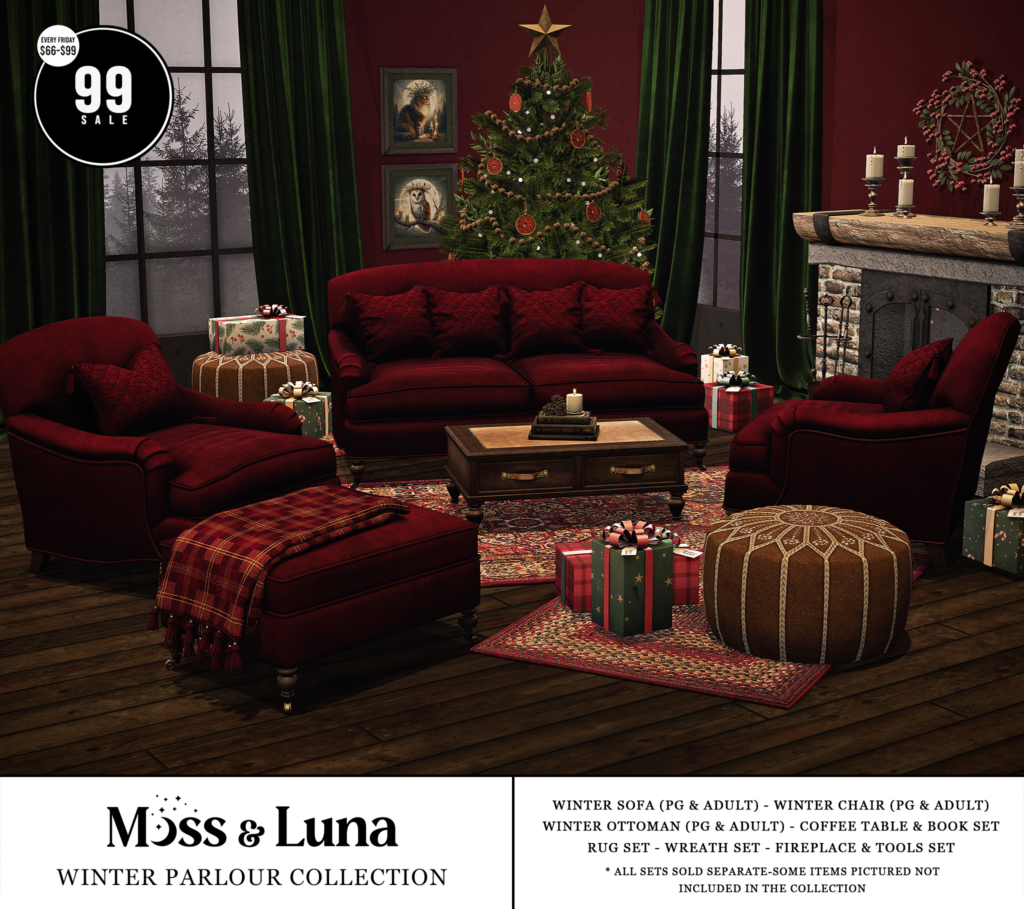 Winter Parlour Collection	<a href="http://maps.secondlife.com/secondlife/Desolate/123/57/23" target="_blank">Teleport</a>