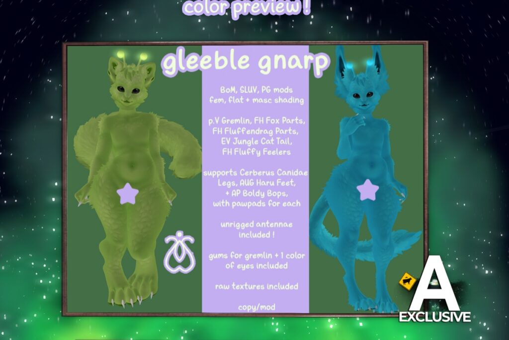 Gleeble Gnarp Mod Kit - BOM/PrettyVile Gremlin, L$400 each/L$1500 FP