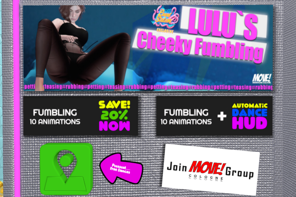 Lulu&#039;s Cheeky Fumbling Dance Animations, L$300 each/L$2399 FP