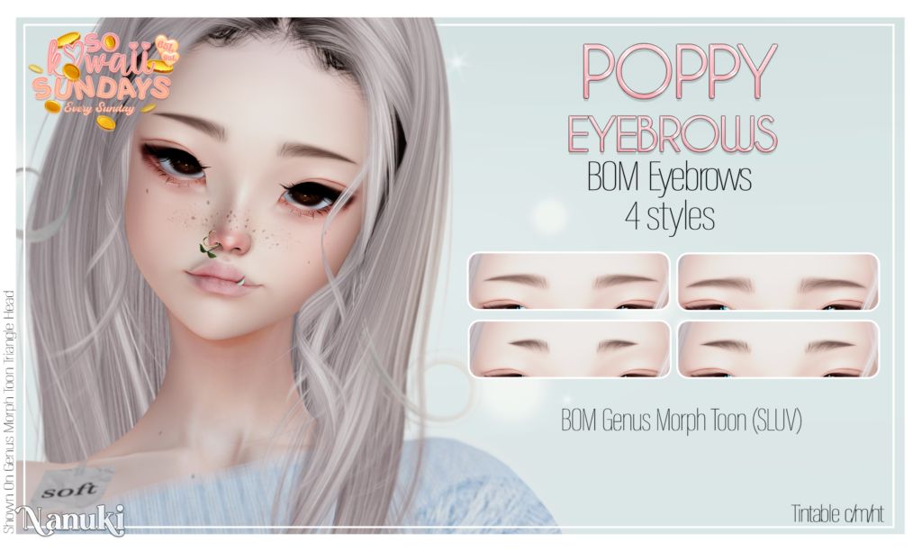 Poppy Eyebrows - Genus MorphToon	&lt;a href=&quot;https://maps.secondlife.com/secondlife/Daisy/95/148/1401&quot; target=&quot;_blank&quot;&gt;Teleport&lt;/a&gt;