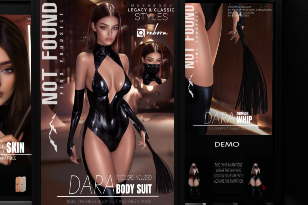 Dara Bodysuit &amp; Whip - BOM/Legacy/Reborn, L$269-L$569 each/L$969 FP/L$2569 MP