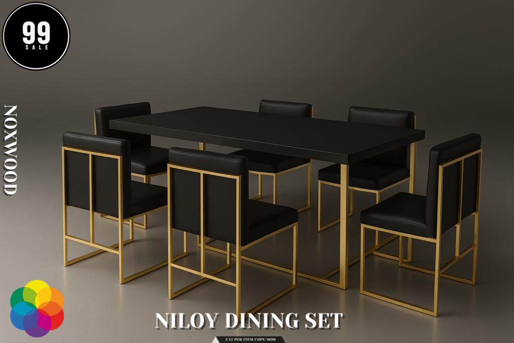 Niloy Dining Set	&lt;a href=&quot;http://maps.secondlife.com/secondlife/SunnySky%20Business%20Dist/138/201/501&quot; target=&quot;_blank&quot;&gt;Teleport&lt;/a&gt;