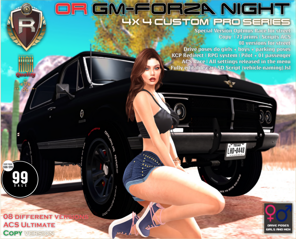 GM-Forza Night 4x4 Custom Pro Series Vehicle	&lt;a href=&quot;http://maps.secondlife.com/secondlife/Rox%20Anar/108/109/4024&quot; target=&quot;_blank&quot;&gt;Teleport&lt;/a&gt;