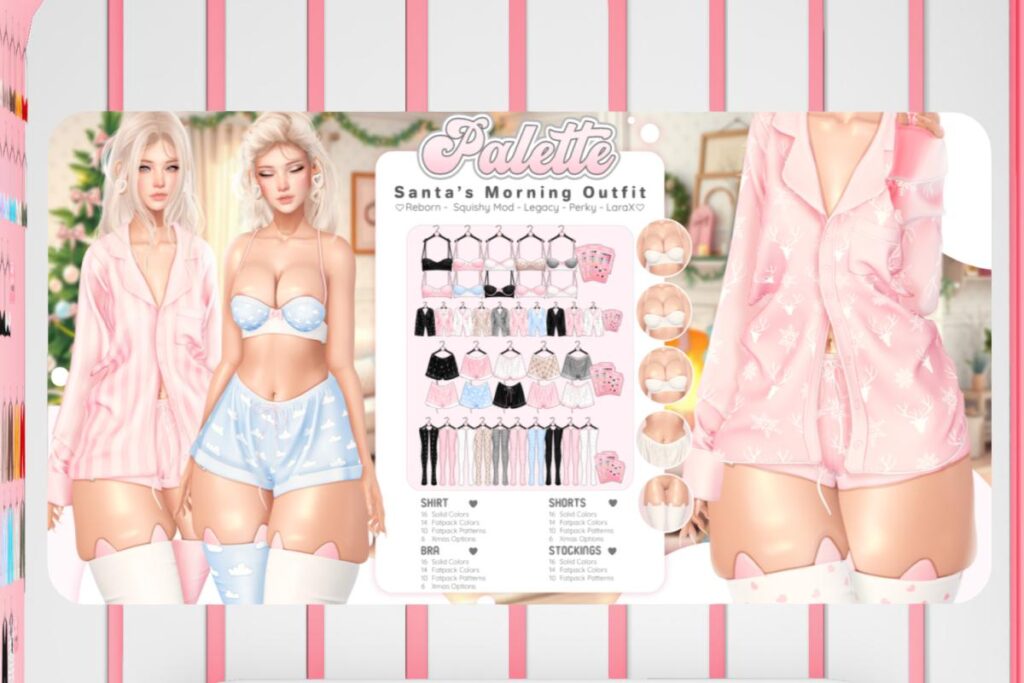 Santa&#039;s Morning Bra, Shorts, Shirt, &amp; Stockings - Legacy/MaitreyaX/Reborn/+mods, L$299-L$345 each/L$1599-L$1999 each FP/L$4999 MP