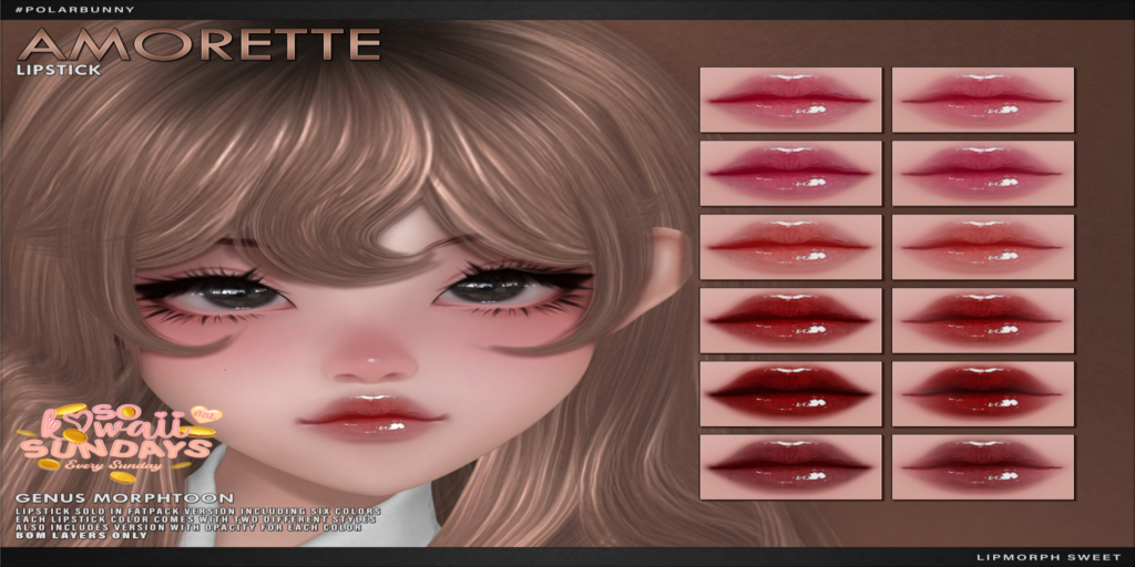 Amorette Lipstick - Genus MorphToon	&lt;a href=&quot;https://maps.secondlife.com/secondlife/Hashira/106/236/1403&quot; target=&quot;_blank&quot;&gt;Teleport&lt;/a&gt;