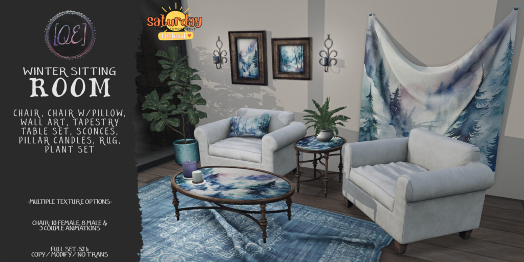 Winter Sitting Room Decor Set	&lt;a href=&quot;http://maps.secondlife.com/secondlife/Elmira/68/126/26&quot; target=&quot;_blank&quot;&gt;Teleport&lt;/a&gt;