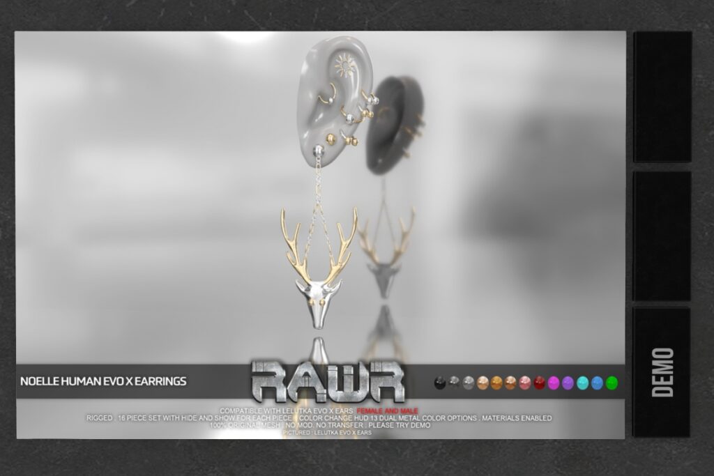 Noelle Human Earrings - EvoX M+F Human	&lt;a href=&quot;http://maps.secondlife.com/secondlife/RAWR/68/136/21&quot; target=&quot;_blank&quot;&gt;Teleport&lt;/a&gt;