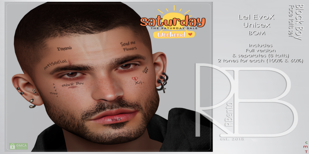 Block Boy Face Tattoos - EvoX	&lt;a href=&quot;http://maps.secondlife.com/secondlife/Lost%20Inhibitions/192/192/22&quot; target=&quot;_blank&quot;&gt;Teleport&lt;/a&gt;