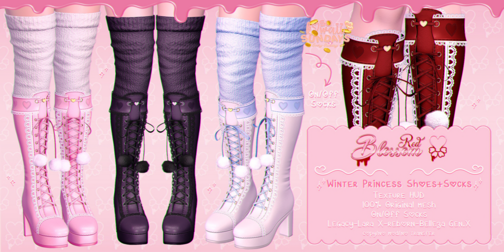 Winter Princess Shoes &amp; Socks - GenX/Legacy/MaitreyaX/Reborn	&lt;a href=&quot;https://maps.secondlife.com/secondlife/Anhedonia/112/132/998&quot; target=&quot;_blank&quot;&gt;Teleport&lt;/a&gt;
