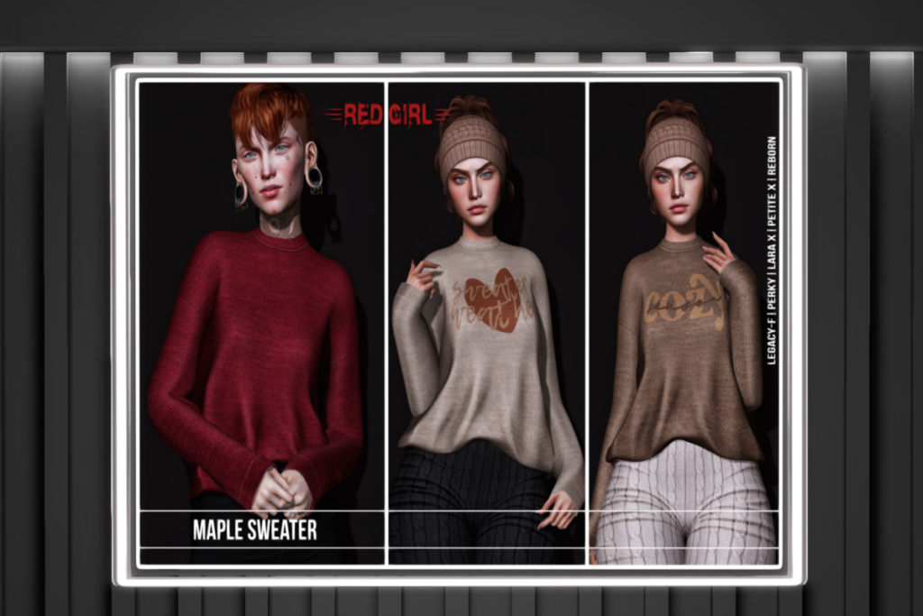 Maple Sweater - Legacy/MaitreyaX/Reborn/+mods, L$275 each/L$1375 FP