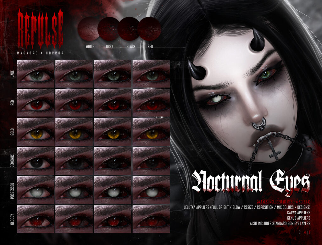Nocturnal Eyes - BOM/Catwa/EvoX/Genus	&lt;a href=&quot;http://maps.secondlife.com/secondlife/REPULSE/185/128/457&quot; target=&quot;_blank&quot;&gt;Teleport&lt;/a&gt;