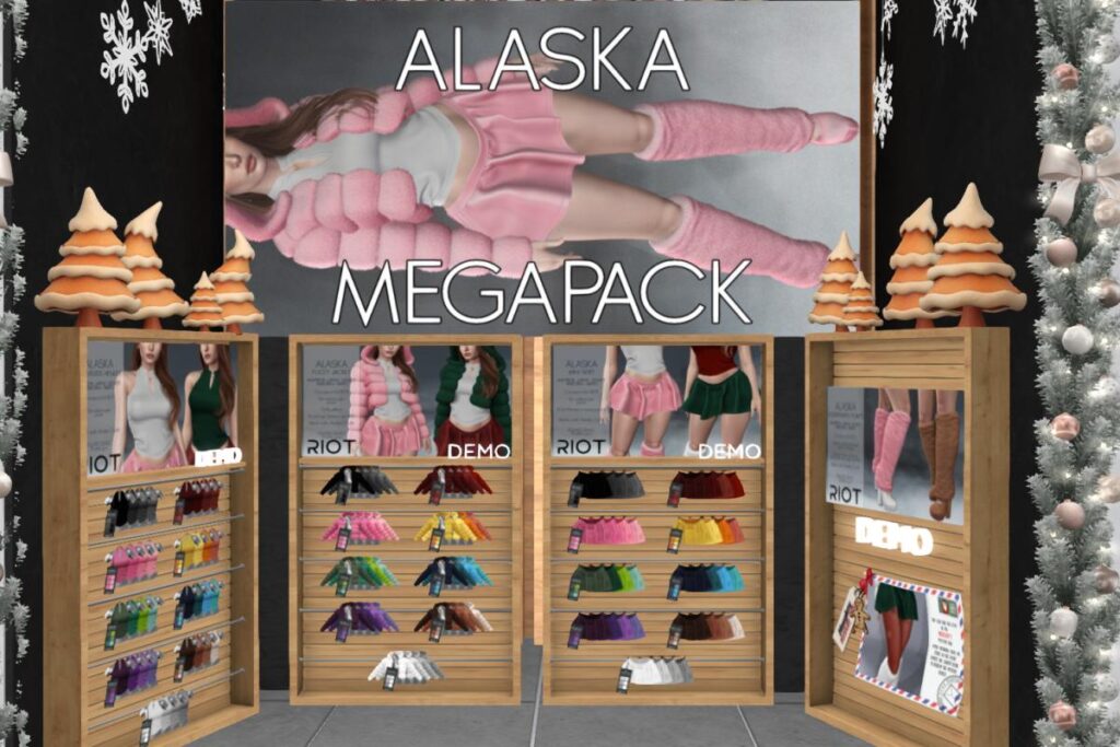 Alaska Sleeveless Henley, Furry Crop Jacket, Skirt, and Platform Pumps - Legacy/MaitreyaX/Reborn/+mods, L$250 each/L$1299 each FP/L$2999 MP