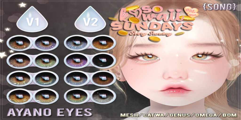Ayano Eyes - BOM/Catwa/Genus/Mesh/Omega	&lt;a href=&quot;https://maps.secondlife.com/secondlife/Land%20Rentals/223/83/1064&quot; target=&quot;_blank&quot;&gt;Teleport&lt;/a&gt;