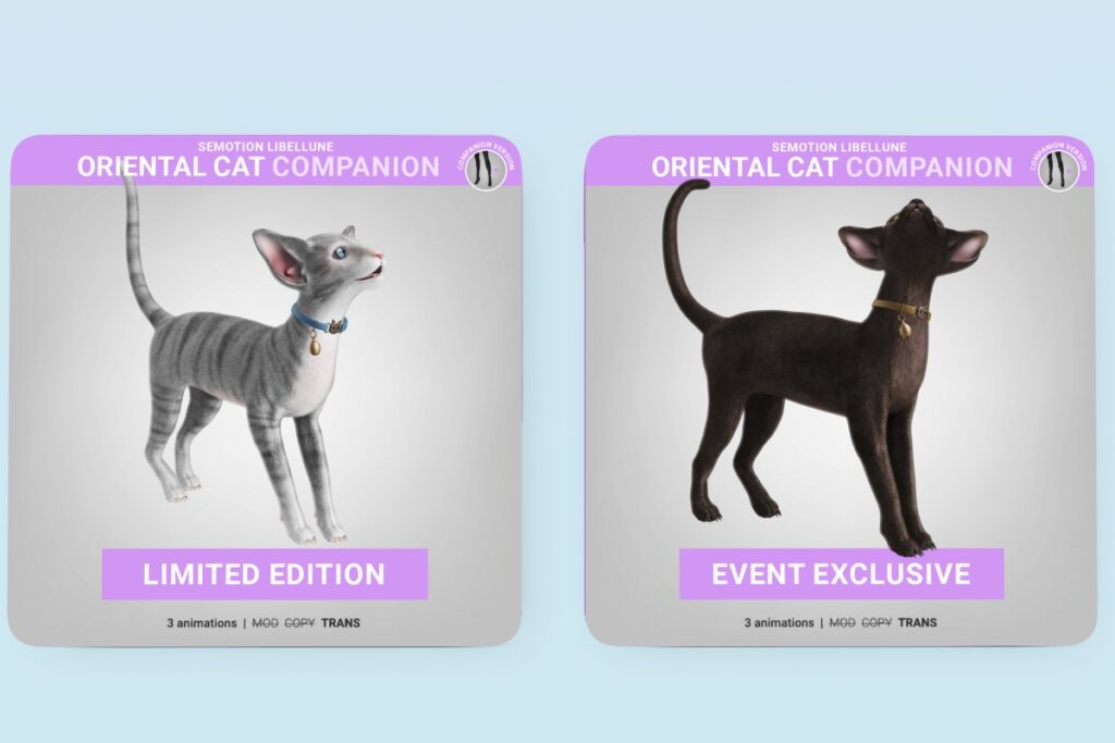 Limited Edition &amp; Event Exclusive Oriental Cat Animesh Pet, L$188 each