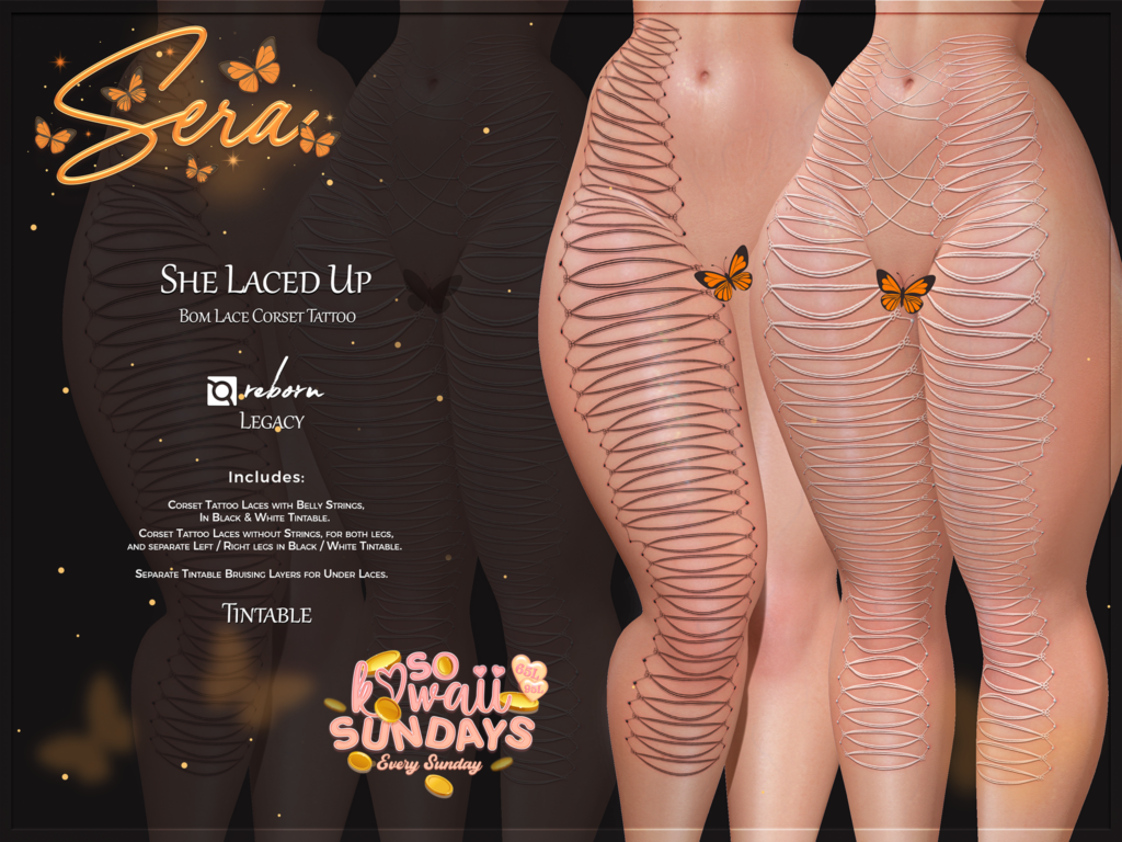 She Laced Up Corset Tattoo - BOM	&lt;a href=&quot;https://maps.secondlife.com/secondlife/Unique%20Falls/192/192/2001&quot; target=&quot;_blank&quot;&gt;Teleport&lt;/a&gt;