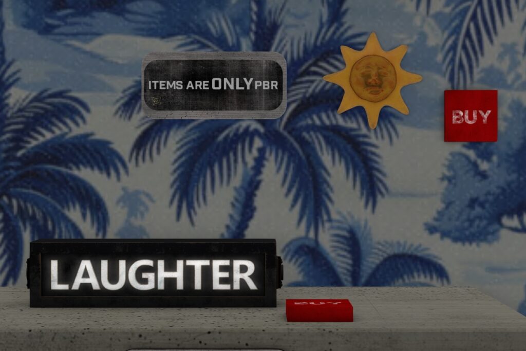 Stage Box Laughter Sign &amp; Ceramic Sun Decor	&lt;a href=&quot;http://maps.secondlife.com/secondlife/Seven%20Emporium/146/118/13&quot; target=&quot;_blank&quot;&gt;Teleport&lt;/a&gt;