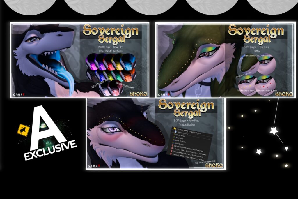 Sovereign Sergal Cosmetics - Marz Sovereign Sergal, L$99-L$199 each