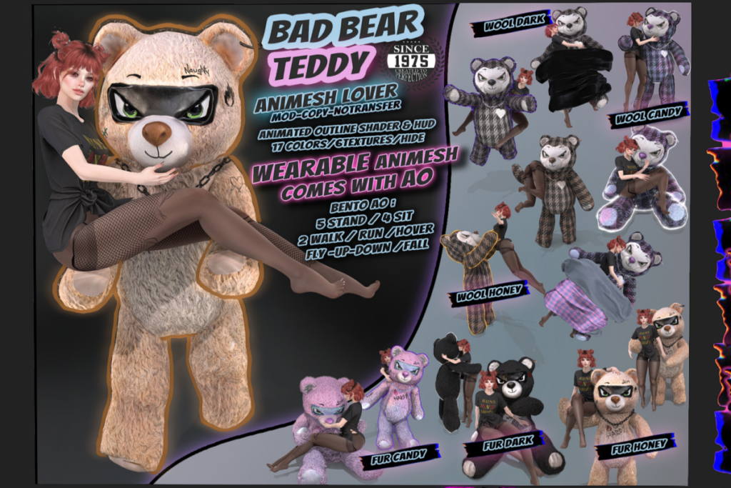 Bad Bear Teddy Animesh Companion, L$1650 each/L$4200 FP