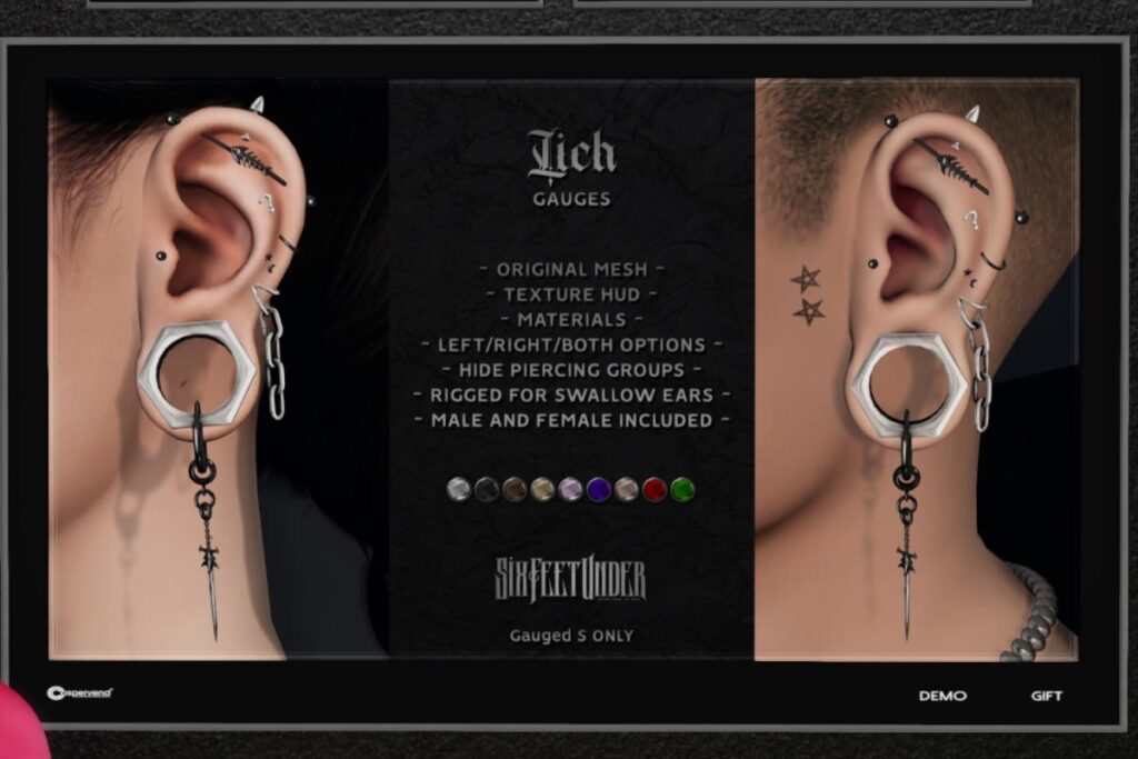 Lich Gauges - Swallow Gauged S F+M Ears, L$249