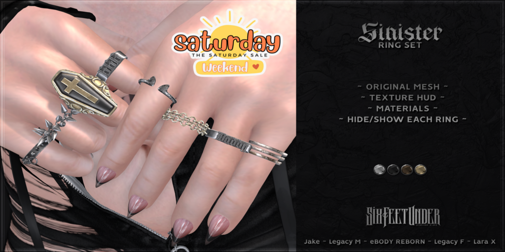 Sinister Ring Set - Jake/Legacy F+M/MaitreyaX/Reborn	&lt;a href=&quot;http://maps.secondlife.com/secondlife/Badly%20Moor/175/106/1012&quot; target=&quot;_blank&quot;&gt;Teleport&lt;/a&gt;