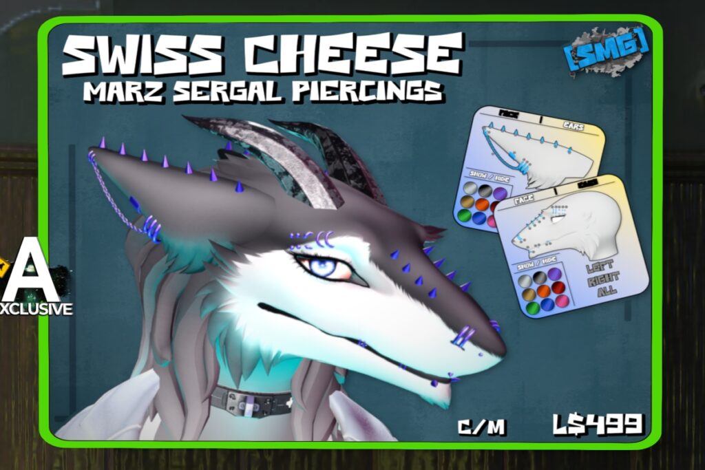 Swiss Cheese Piercings - Marz Sovereign Sergal, L$499 FP