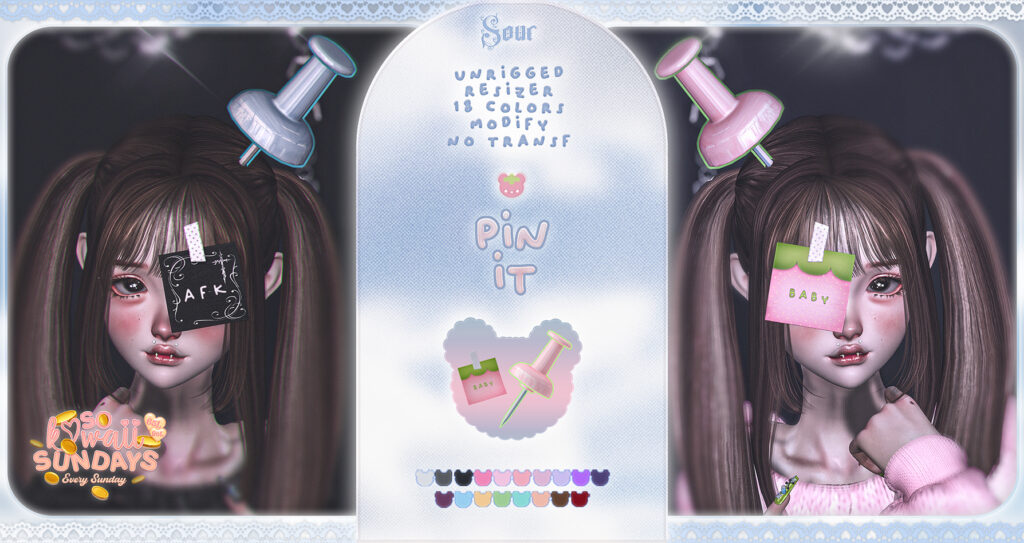Pin It Accessories	&lt;a href=&quot;https://maps.secondlife.com/secondlife/Tomoeda/173/204/28&quot; target=&quot;_blank&quot;&gt;Teleport&lt;/a&gt;