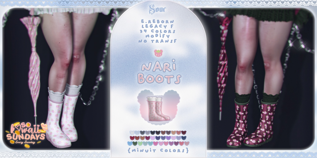 Nari Boots - Legacy/Reborn	&lt;a href=&quot;http://maps.secondlife.com/secondlife/Tomoeda/173/204/28&quot; target=&quot;_blank&quot;&gt;Teleport&lt;/a&gt;