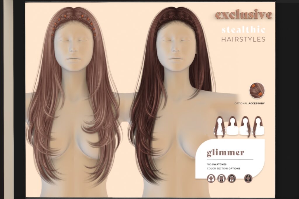 Glimmer Hairstyle, L$399 Basic Pack/L$199 Upgrade HUD/L$598 FP