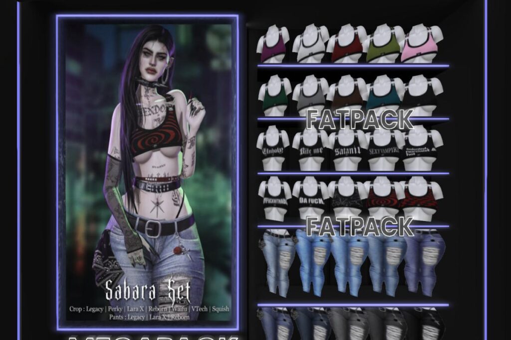 Sabara Crop Top and Pants - Legacy/Reborn/+mods, L$300 each/L$2500-L$2999 each FP/L$7499 MP