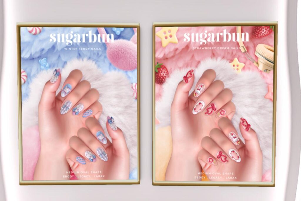 Winter Teddy Nail Set - Legacy/MaitreyaX/Reborn, L$249 | Strawberry Dream Nail Set  - Legacy/MaitreyaX/Reborn, L$249
