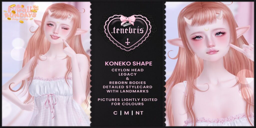 Koneko Shape - EvoX Ceylon/Legacy/Reborn	&lt;a href=&quot;http://maps.secondlife.com/secondlife/Angel%20Dreams/219/138/3202&quot; target=&quot;_blank&quot;&gt;Teleport&lt;/a&gt;