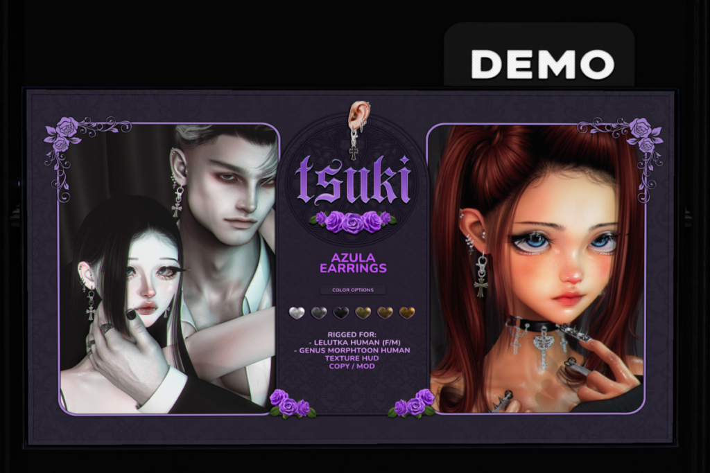 Azula Earrings - EvoX F+M Ears/Genus MorphToon, L$249 each/L$399 FP