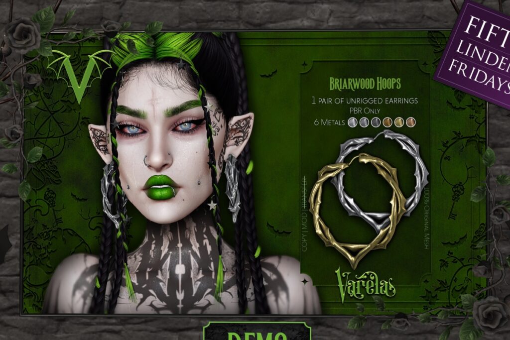 Briarwood Hoops Earrings	&lt;a href=&quot;http://maps.secondlife.com/secondlife/Silver%20Moon/223/179/1434&quot; target=&quot;_blank&quot;&gt;Teleport&lt;/a&gt;