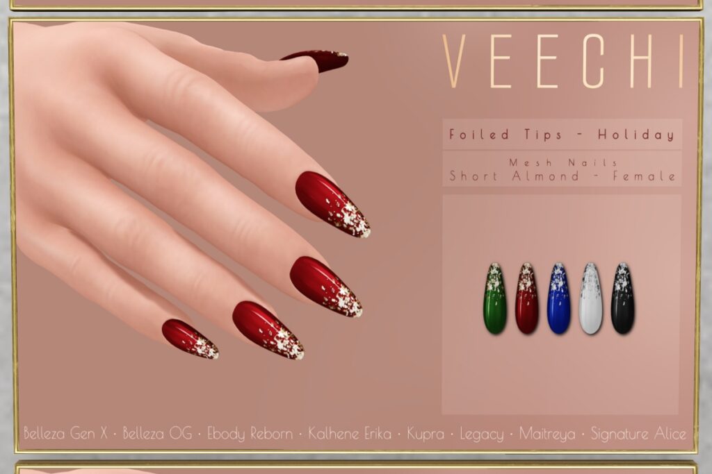 Foiled Tips Mesh Nails - see ad for fits	&lt;a href=&quot;http://maps.secondlife.com/secondlife/floorplan/202/148/28&quot; target=&quot;_blank&quot;&gt;Teleport&lt;/a&gt;
