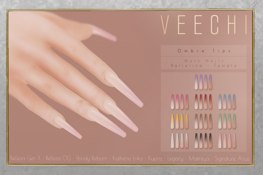 Ombre Tips Mesh Nails // Ballerina  - See ad for fits	&lt;a href=&quot;http://maps.secondlife.com/secondlife/Impulse/75/77/22&quot; target=&quot;_blank&quot;&gt;Teleport&lt;/a&gt;