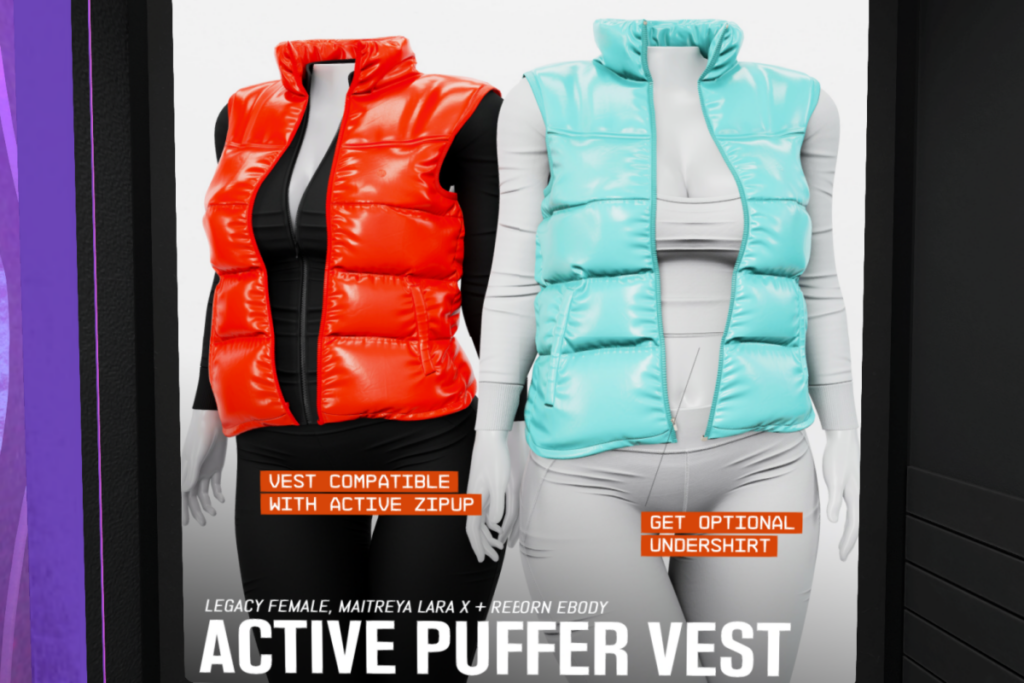 Active Puffer Vest - Legacy/MaitreyaX/Reborn/+mods, L$299 each/L$2149 FP