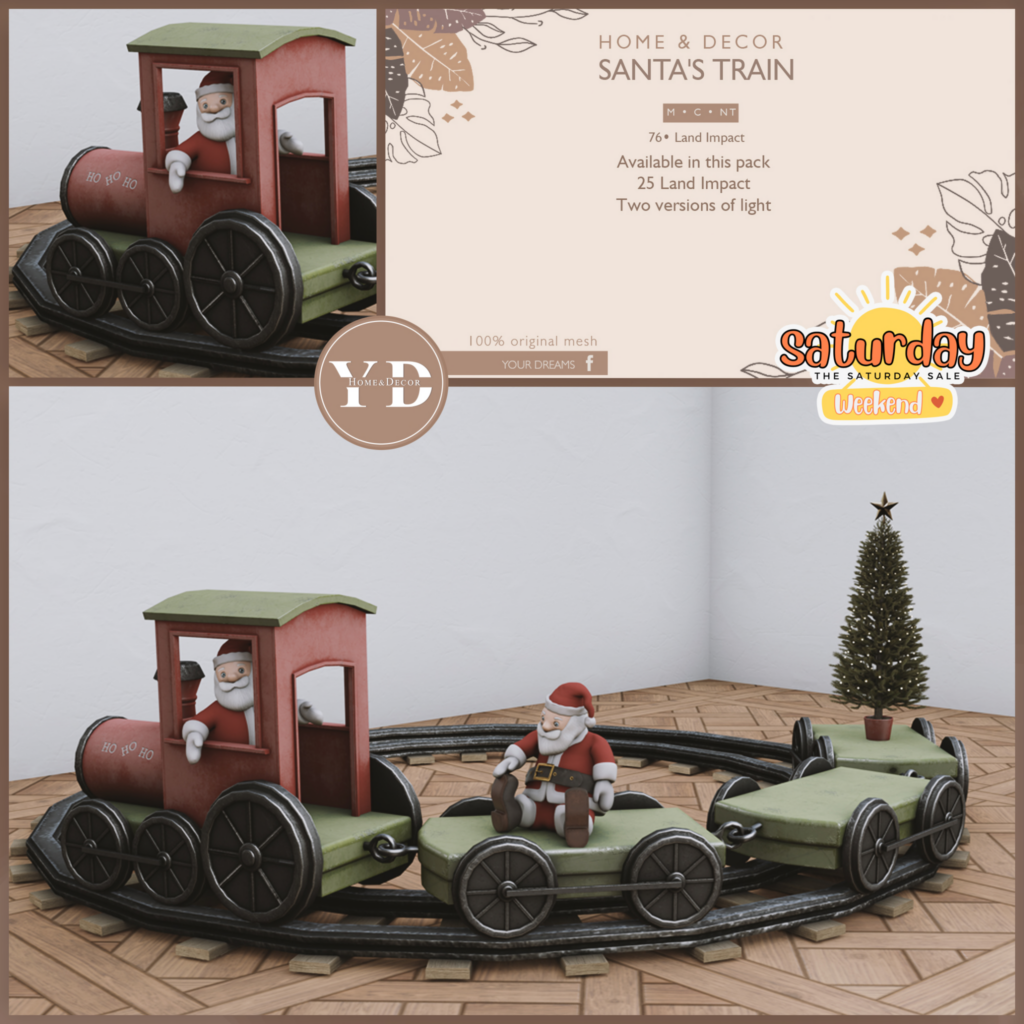 Santa&#039;s Train Decor Set	&lt;a href=&quot;http://maps.secondlife.com/secondlife/Your%20Dreams/40/132/23&quot; target=&quot;_blank&quot;&gt;Teleport&lt;/a&gt;