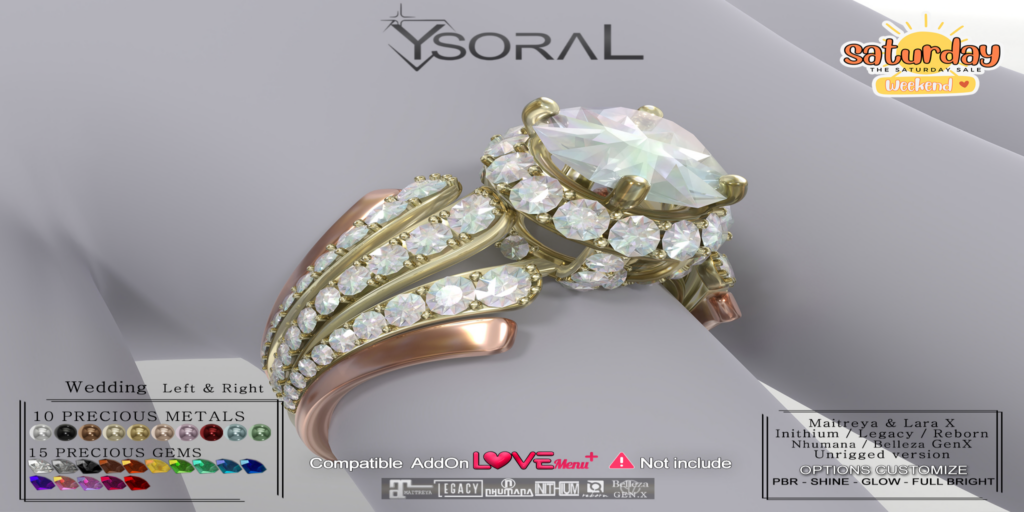 Eliza Wedding Ring - GenX/Inithium/Legacy/Maitreya/Nhumana/Reborn/Unrigged/+mods	&lt;a href=&quot;https://maps.secondlife.com/secondlife/ysoral/128/128/35&quot; target=&quot;_blank&quot;&gt;Teleport&lt;/a&gt;