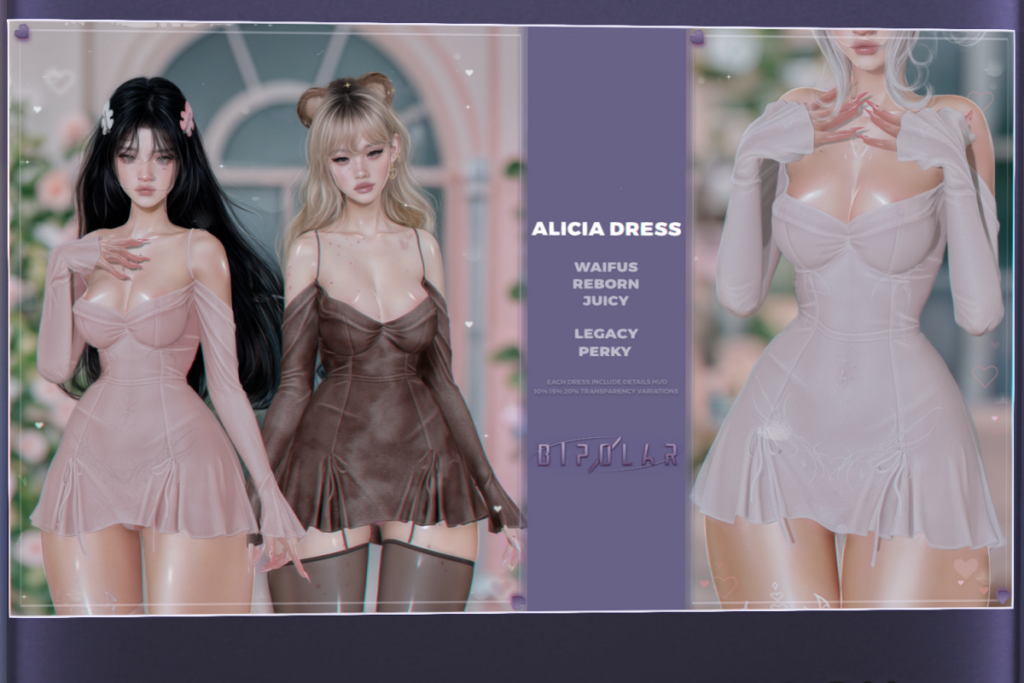 Alicia Dress - Legacy/Reborn/+mods, L$315-L$499 each/L$1199 FP
