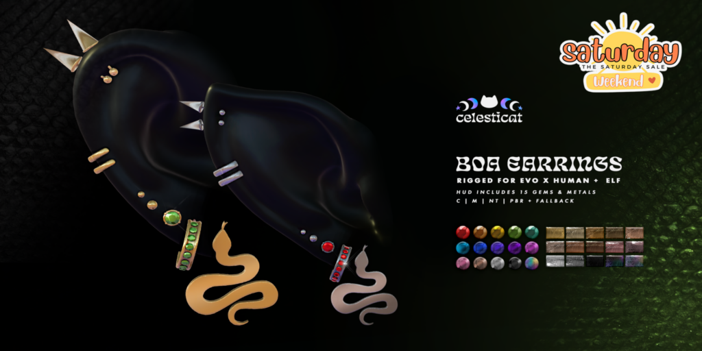 Boa Earrings - EvoX	&lt;a href=&quot;http://maps.secondlife.com/secondlife/Oni/161/94/3&quot; target=&quot;_blank&quot;&gt;Teleport&lt;/a&gt;
