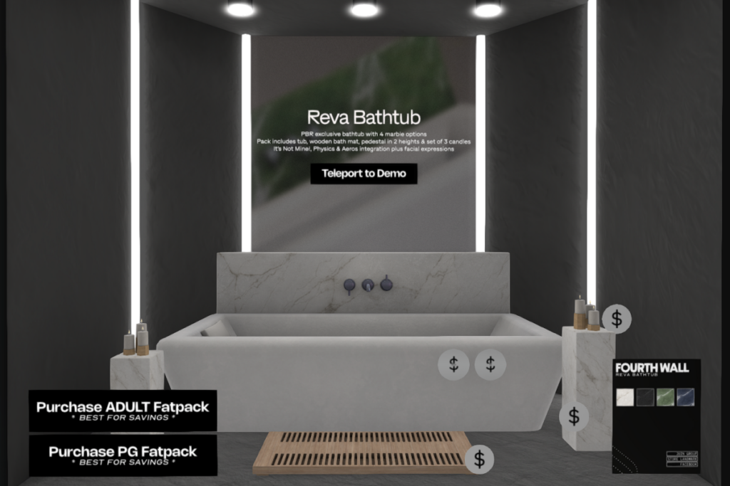 Reva Bathtub, L$599-L$999 each