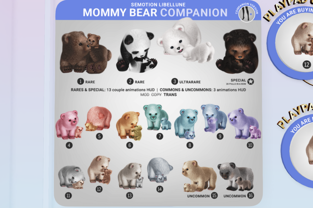 Mommy Bear Companion, L$188 each