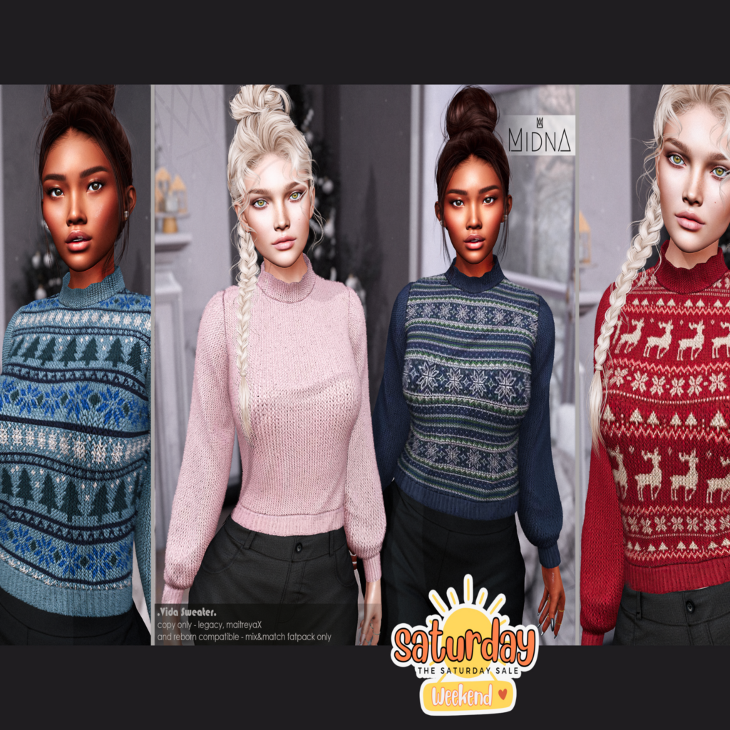Vida Sweater - Legacy/MaitreyaX	&lt;a href=&quot;http://maps.secondlife.com/secondlife/AM%20corporate/93/77/1526&quot; target=&quot;_blank&quot;&gt;Teleport&lt;/a&gt;
