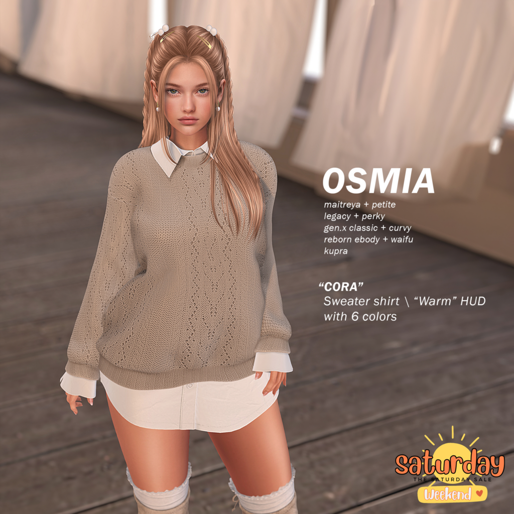 Cora Sweater Shirt - GenX/Inithium/Legacy/Maitreya/Reborn/+mods	&lt;a href=&quot;http://maps.secondlife.com/secondlife/OSMIA/122/140/27&quot; target=&quot;_blank&quot;&gt;Teleport&lt;/a&gt;